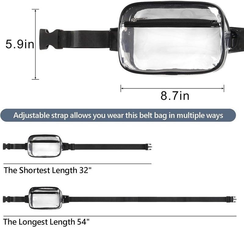 Veckle Clear Fanny Pack - Plus Size Only 35" - 51" Clear Belt Bag Stadiuim Approved for Women Transparent Waist Bag Crossbody for Sports Events, Concerts, White+Black - Image 4